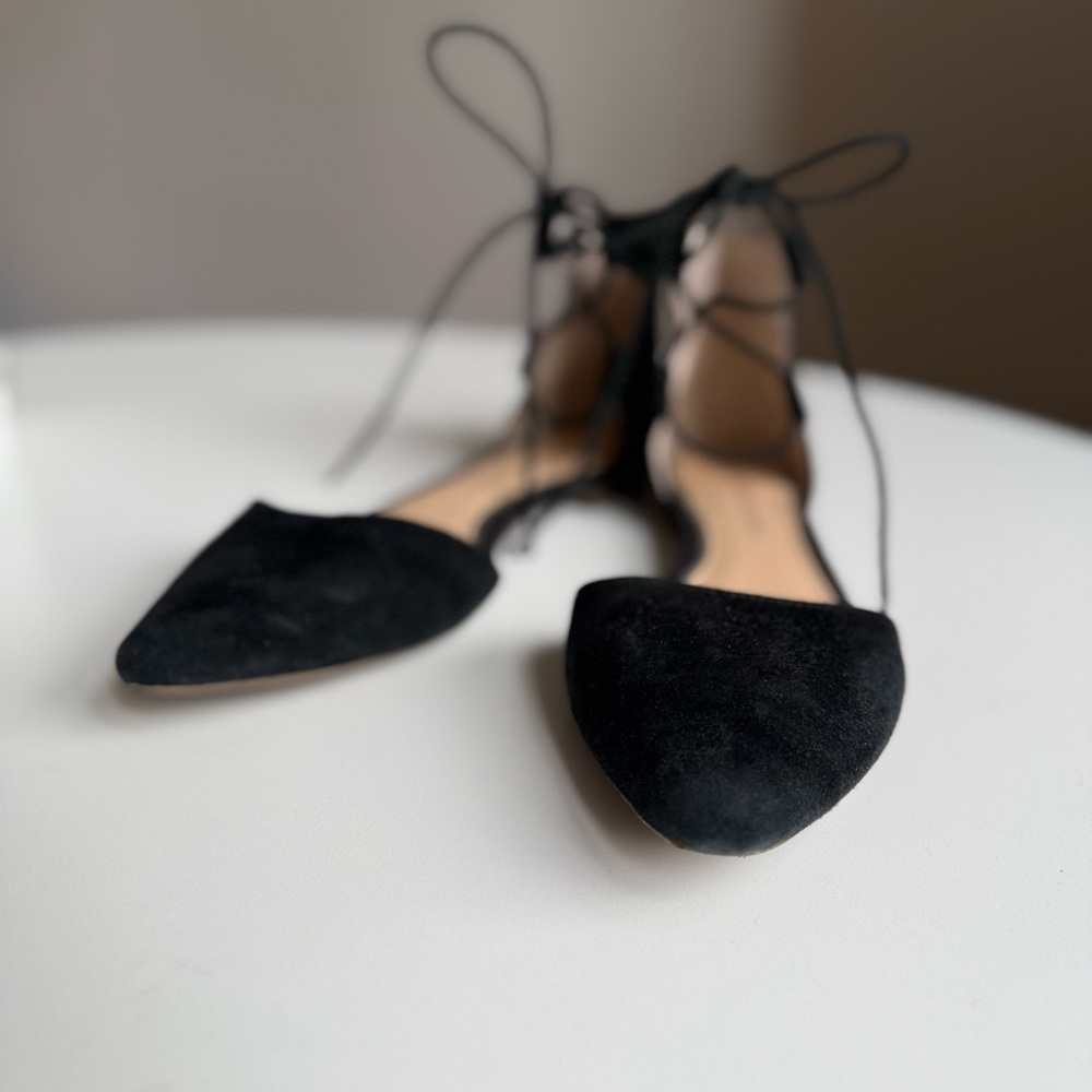 Jessica Simpson Suede Black Lace-Up Flats Size US 7,5 EU 37,5 Ankle Tie - Picture 13 of 14